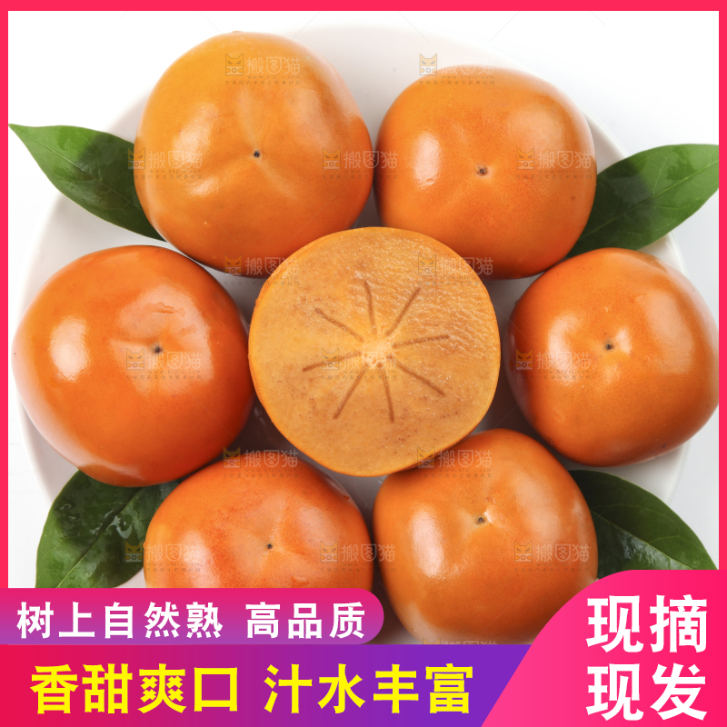 白底上放着一盘新鲜脆柿子
