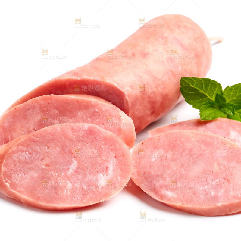 白底上摆放着肉肠