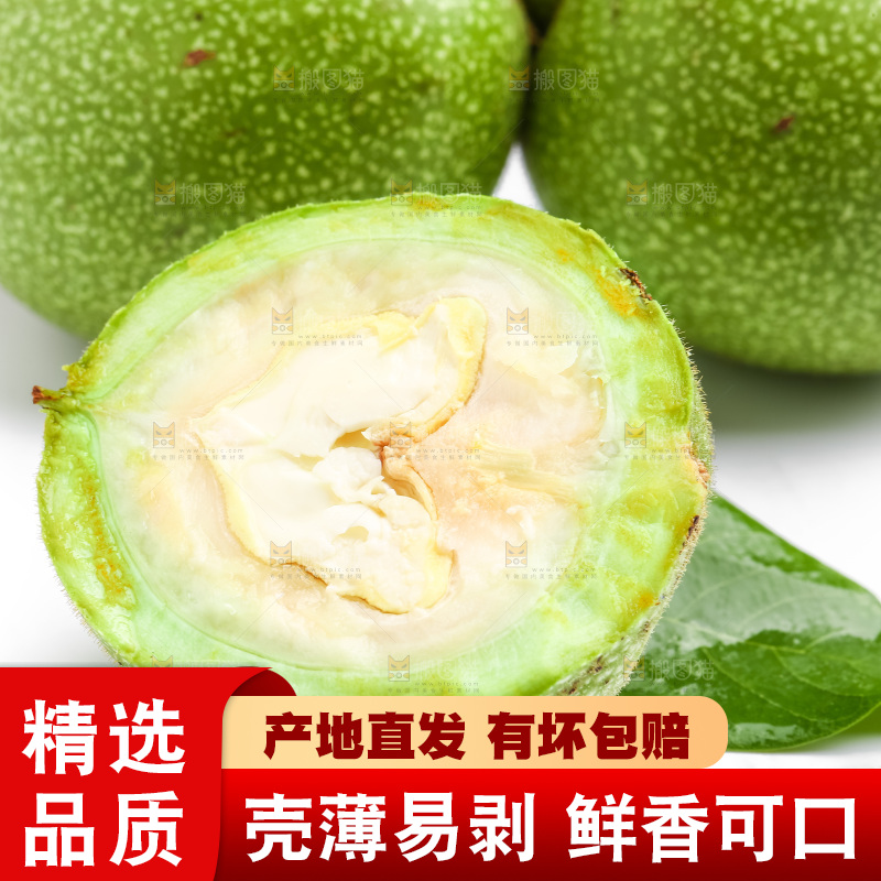 白底上放着新鲜青核桃