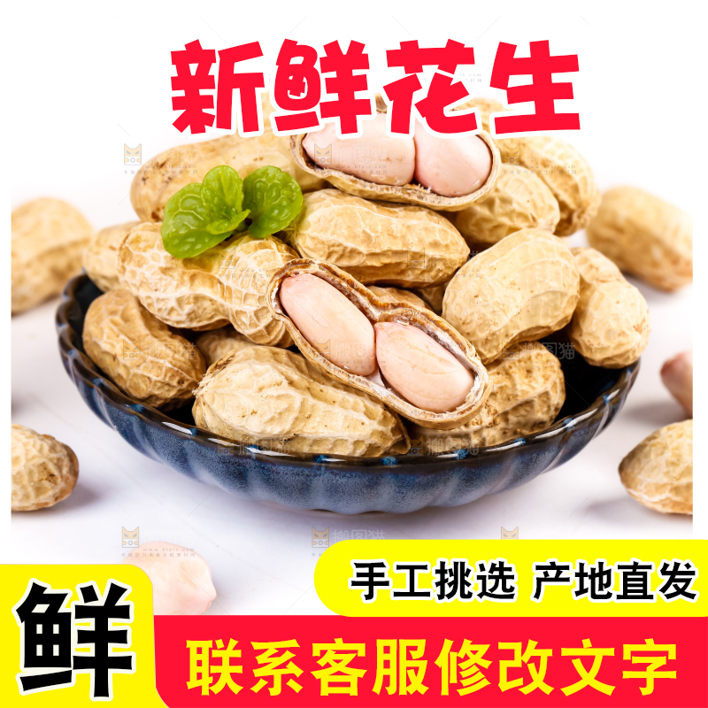 白底上放着一堆新鲜带壳花生