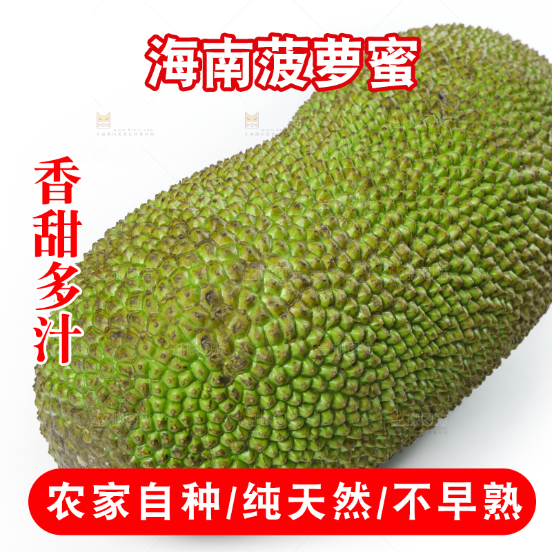 白底上放着一个完整的菠萝蜜