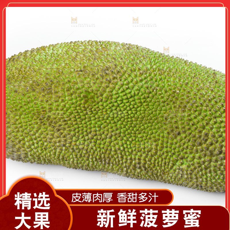 白底上放着一个完整的菠萝蜜