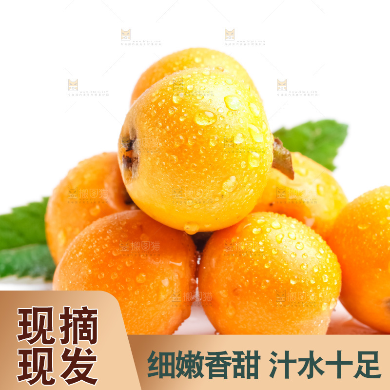 白底上放着新鲜枇杷