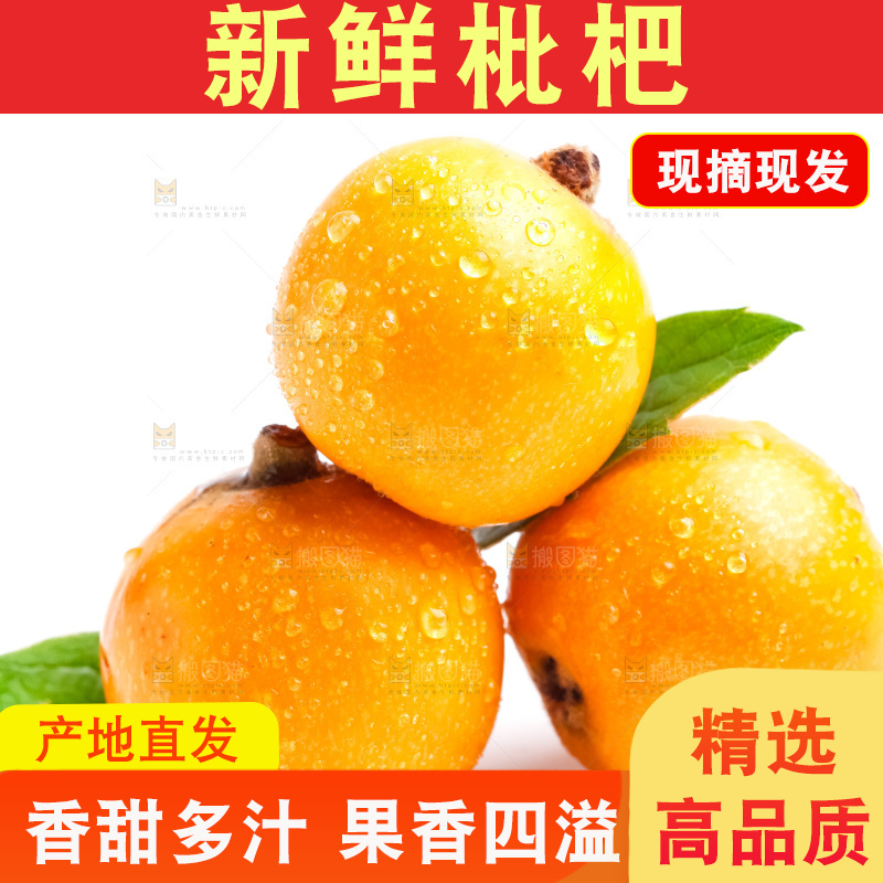 白底上放着新鲜枇杷