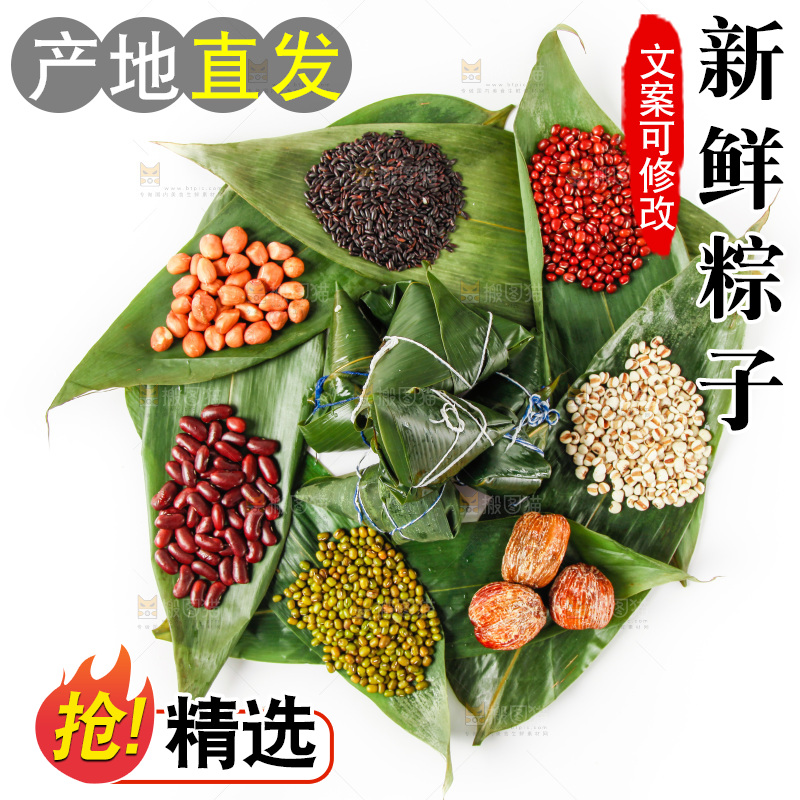 粽子和粽子食材放在白底上