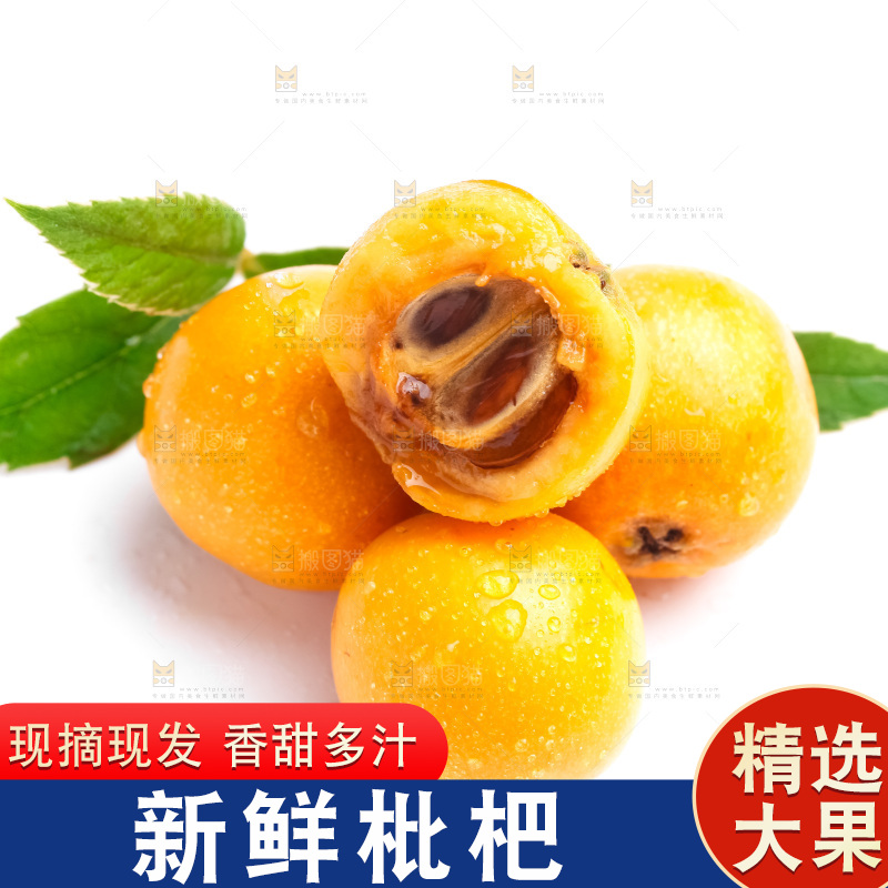 白底上放着新鲜枇杷