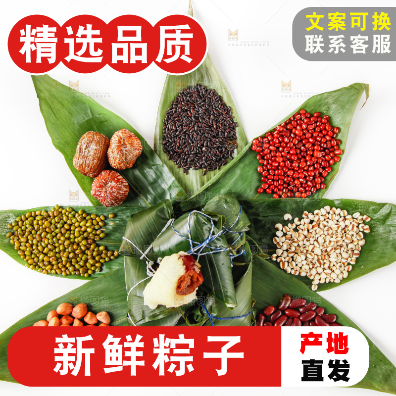 粽子和粽子食材放在白底上