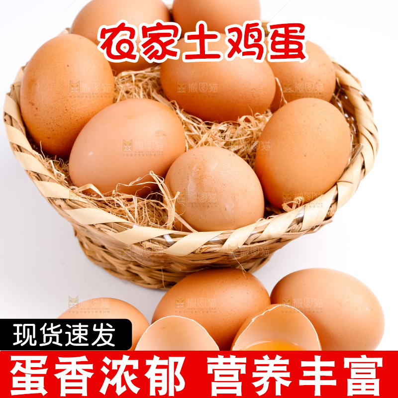 白底上放着散养鸡蛋