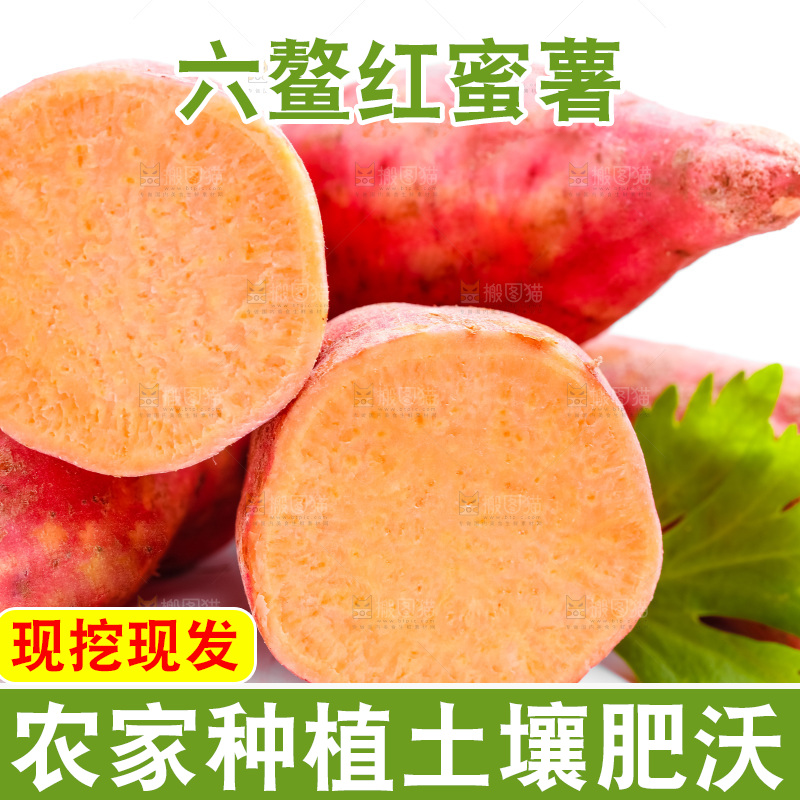 白底上放着六鳌红蜜薯