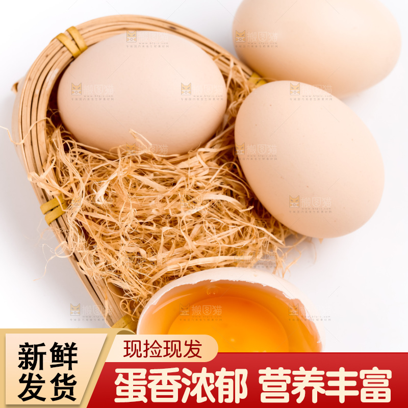 新鲜柴鸡蛋放在白底上