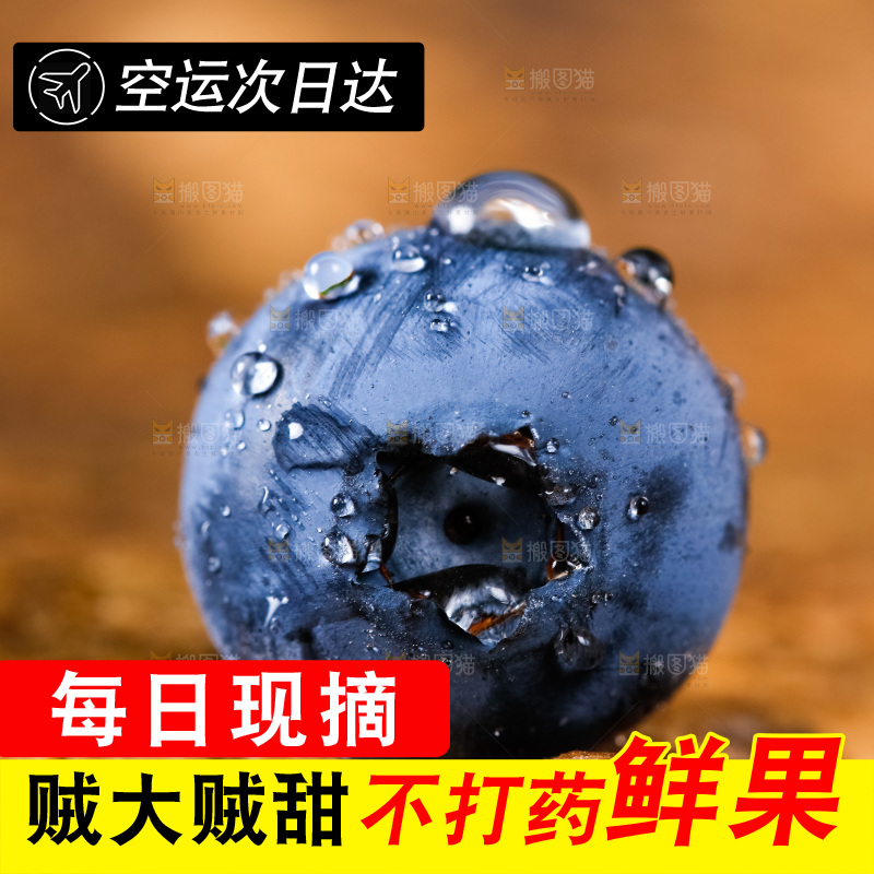 木底上放着新鲜蓝莓
