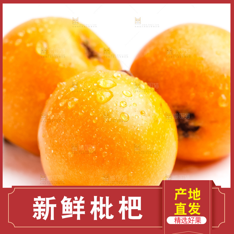 白底上放着新鲜枇杷