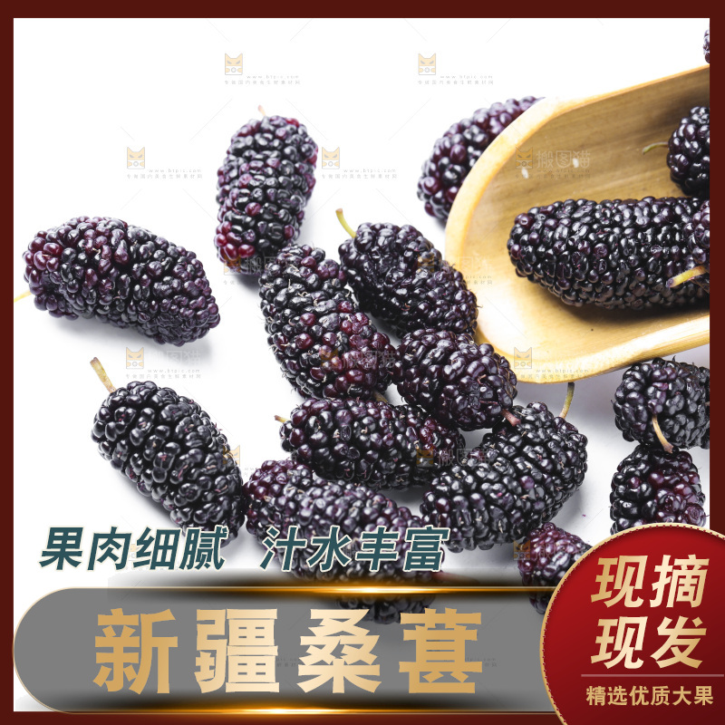 白底上放着新鲜桑葚