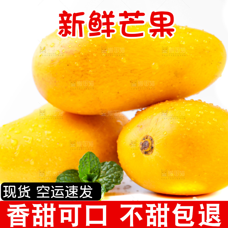 白底上放着芒果