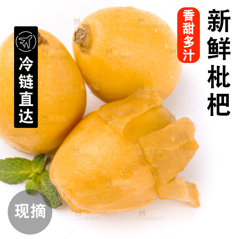 白底上放着新鲜枇杷
