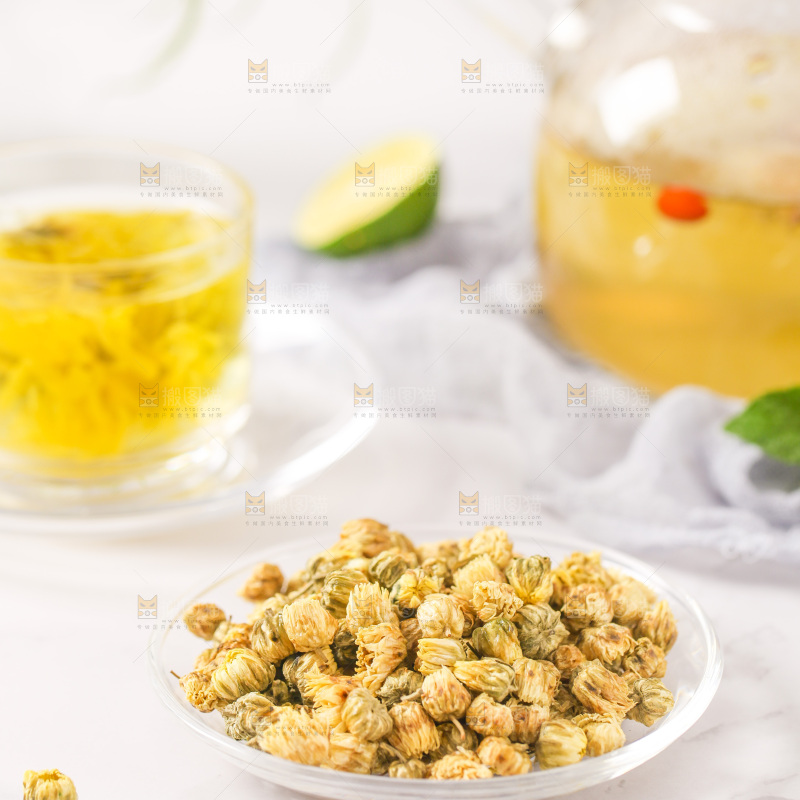 白底上放着一盘胎菊