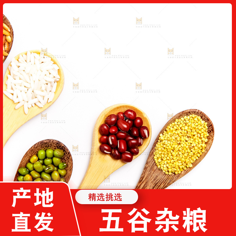 白底上勺子里的五谷杂粮