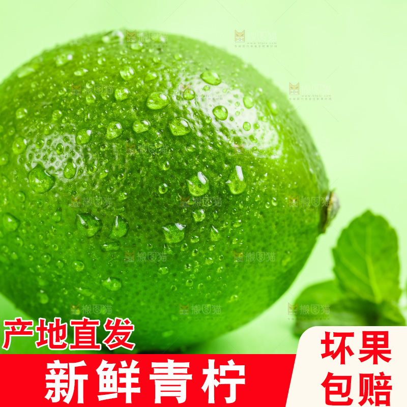 绿底上放着一个青柠檬