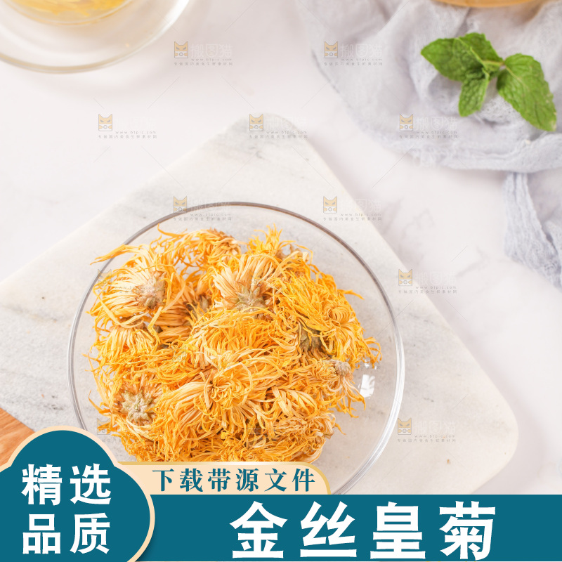 白底上放着一盘金丝皇菊