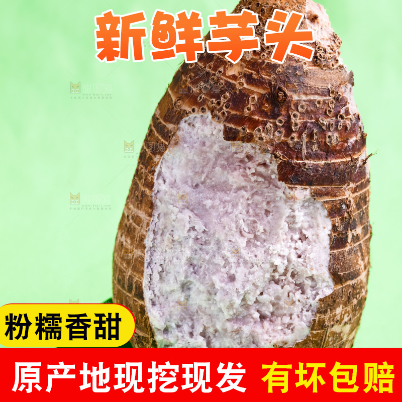 绿底上放着一个荔浦芋头