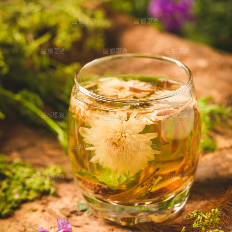 杯子里装着白菊花茶