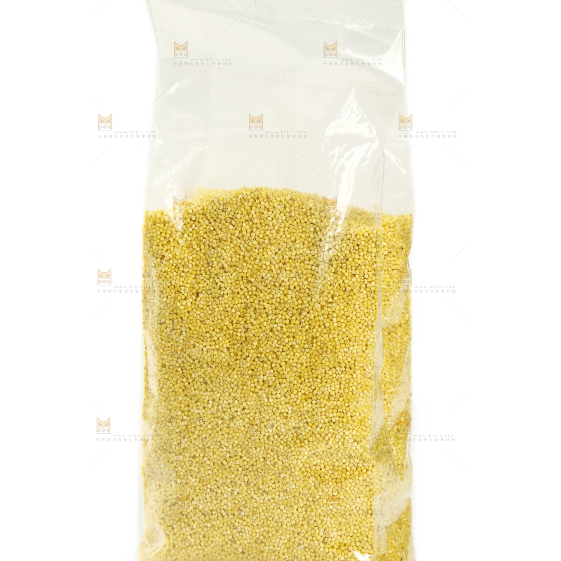 白底上放着一袋小黄米