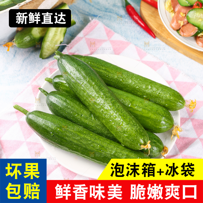 格子布底上放着一盘无刺黄瓜