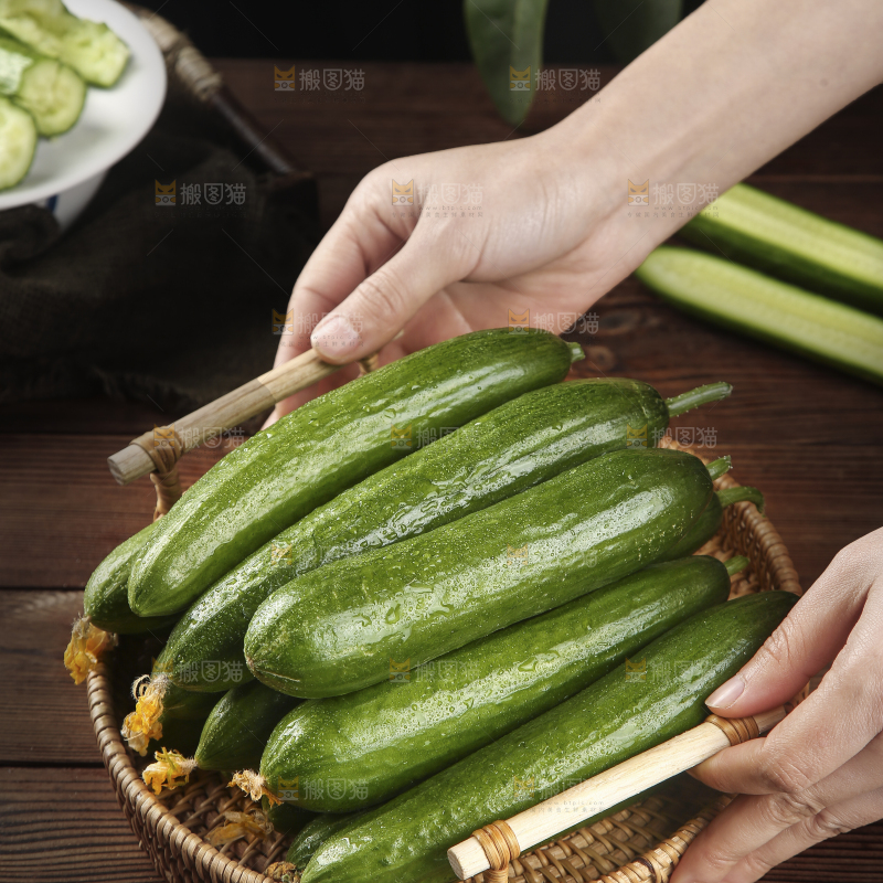 手里端着一篮寿光水果黄瓜