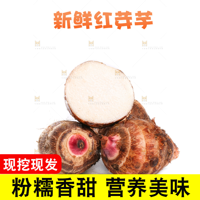 白底上摆放着红芽芋