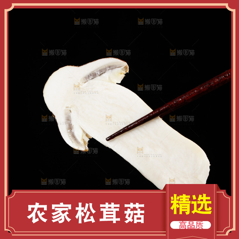 筷子上夹着松茸