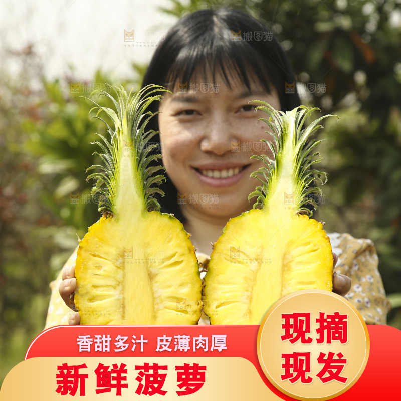 手里拿着切面的菠萝