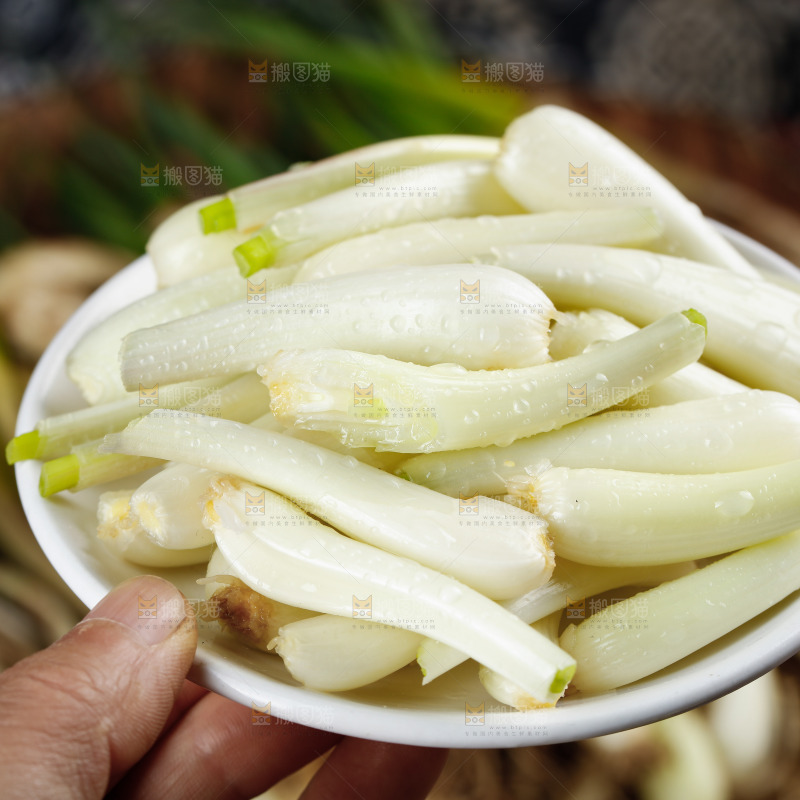 手里端着一盘无叶藠头