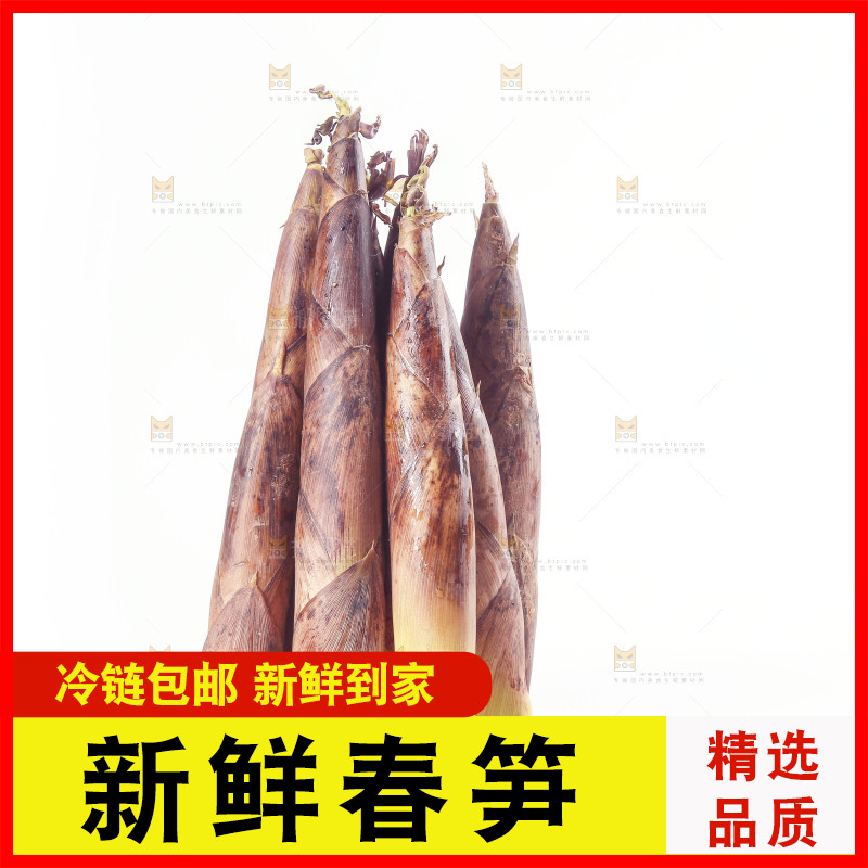 白底上放着一堆春笋