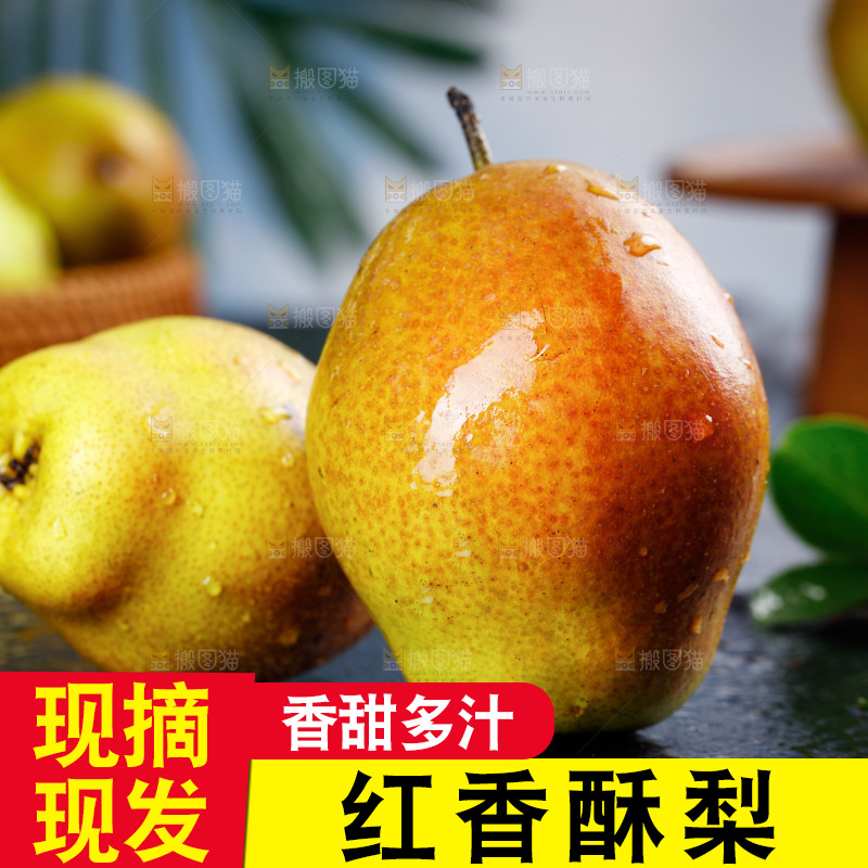 黑底上放着红香酥梨
