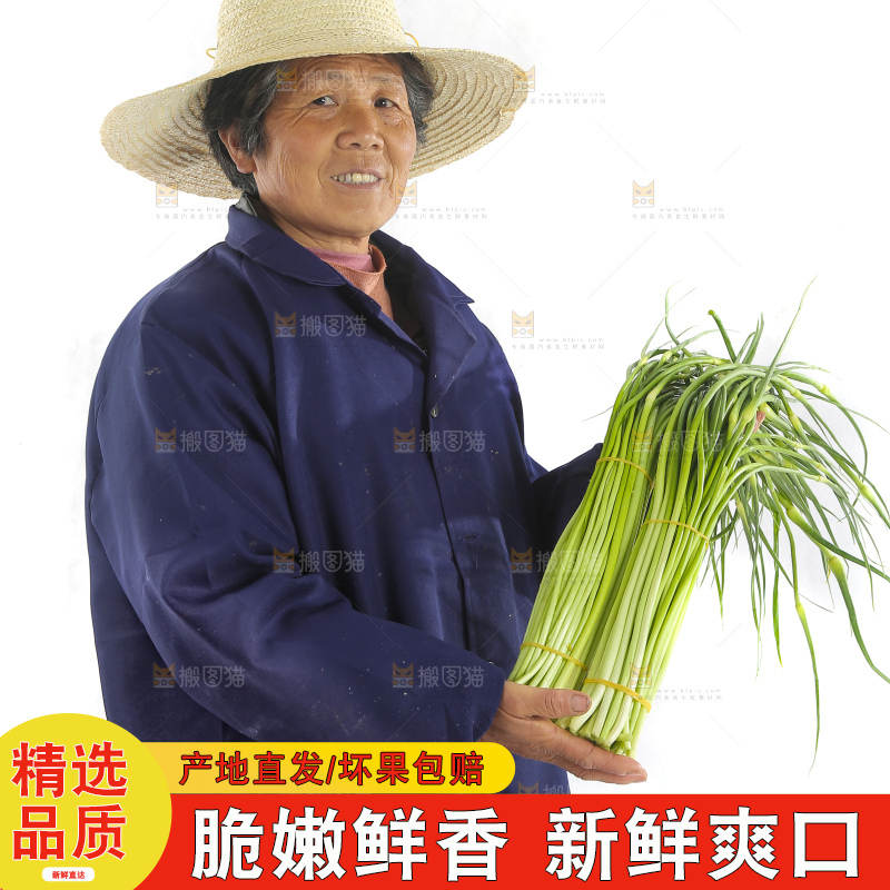 手里拿着新鲜蒜苔