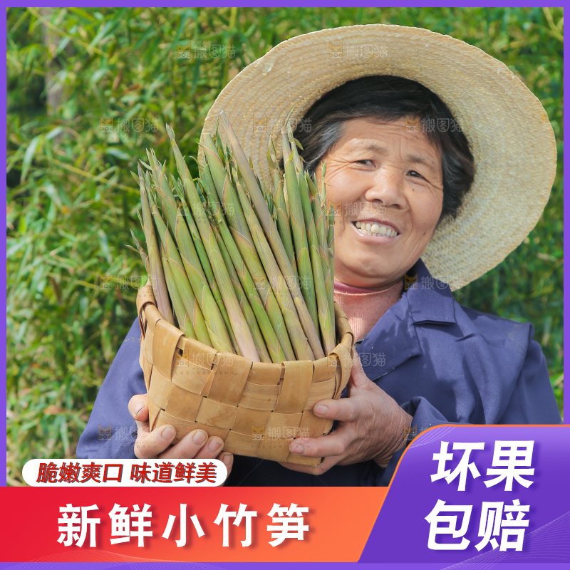 农民手里端着一篮小山笋