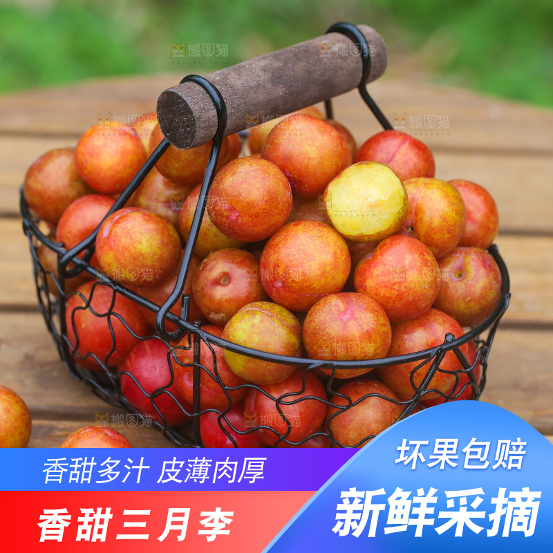 木底上放着一篮新鲜三月李
