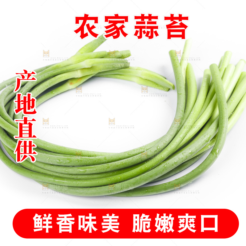 白底上摆放着蒜苔