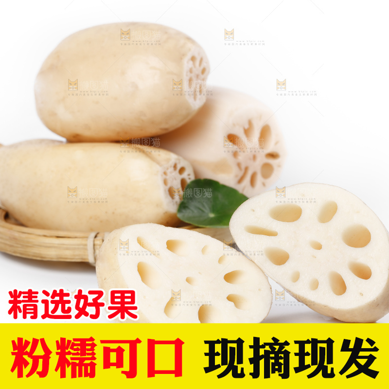 白底上一堆湖北洪湖莲藕