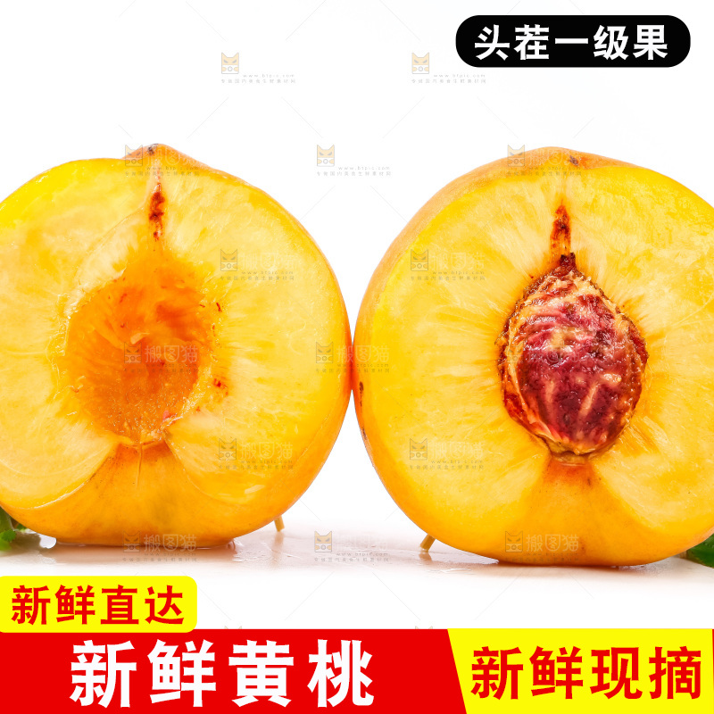 切开的山东黄桃放在白底上