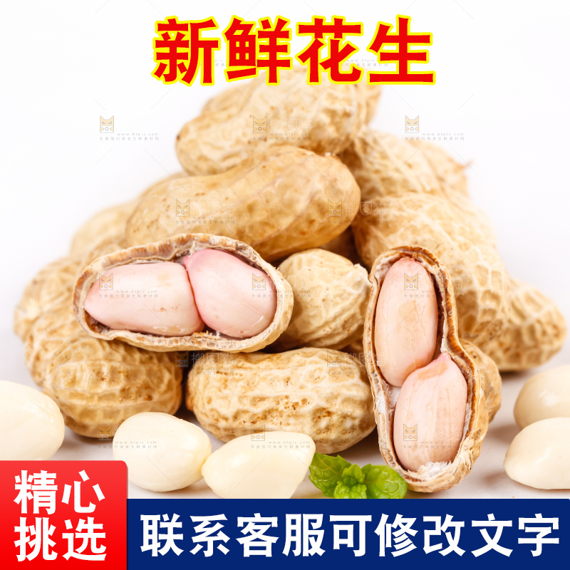 白底上放着一堆新鲜带壳花生