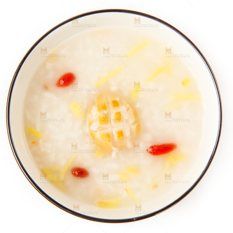 白底上放着一碗鲍鱼粥