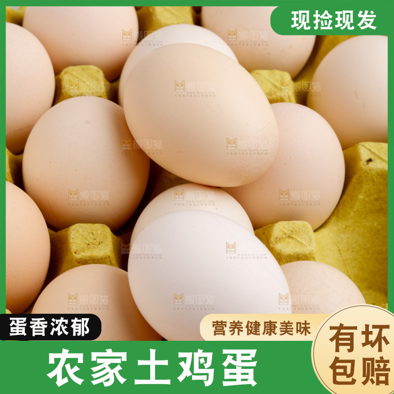白底上放着新鲜柴鸡蛋