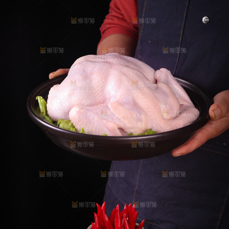 手里端着土鸡肉