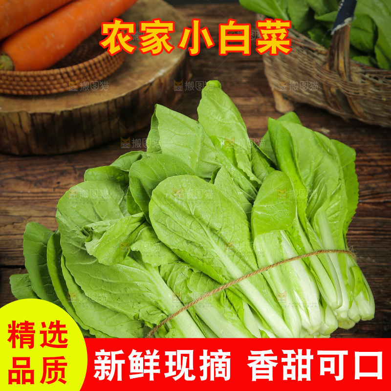 木底上放着一捆新鲜小白菜