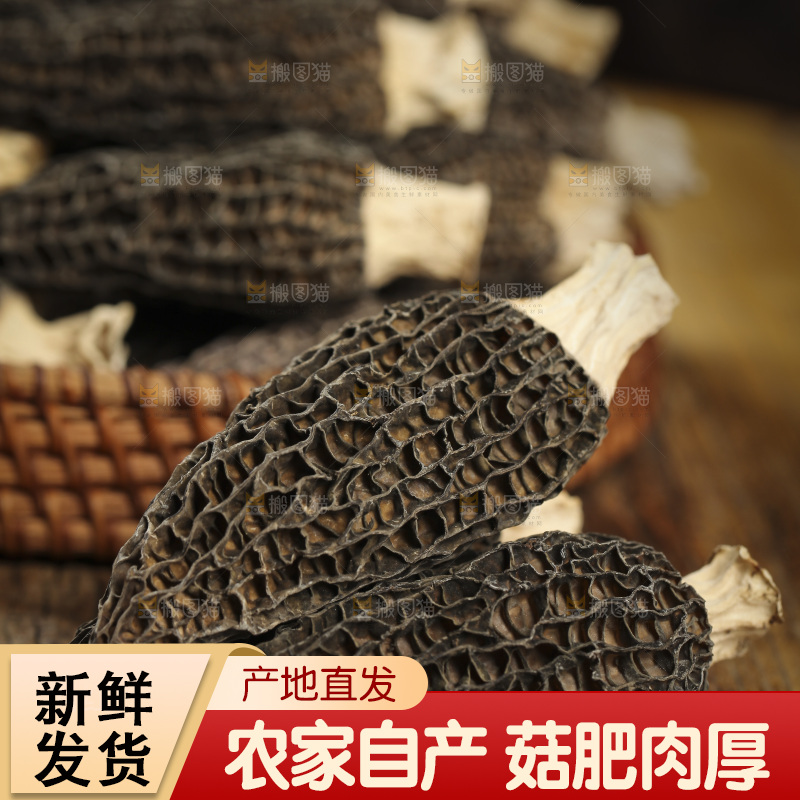 木底上放着有柄羊肚菌