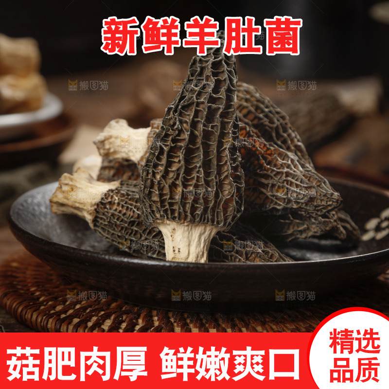木底上放着一盘云南羊肚菌