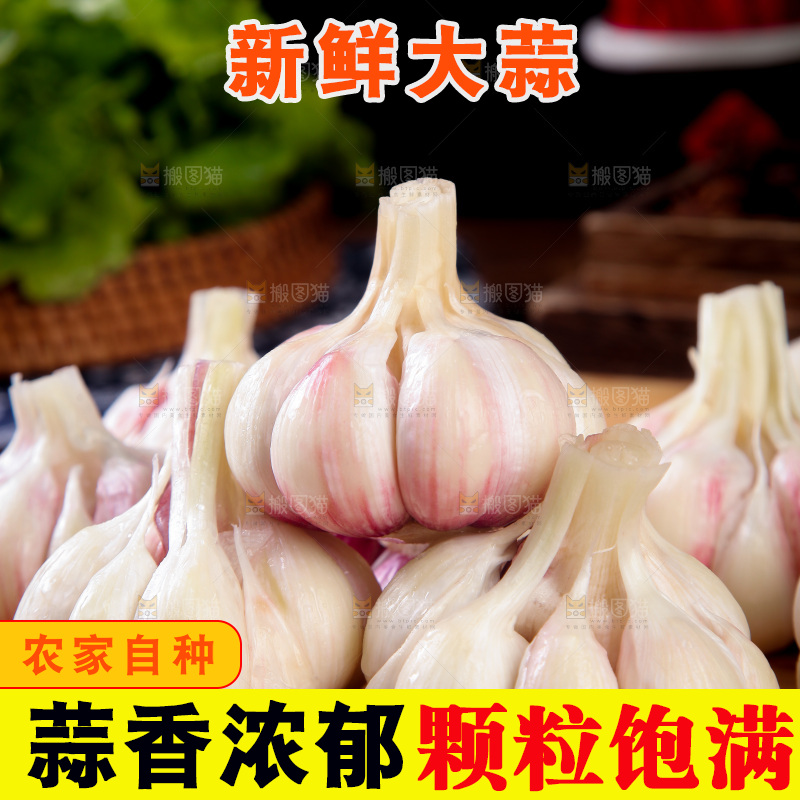 木底上放着一堆新鲜大蒜