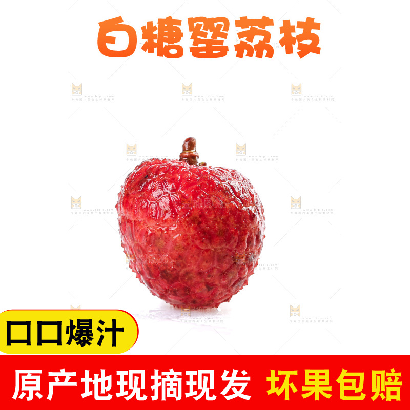 白底上放着一颗白糖罂荔枝