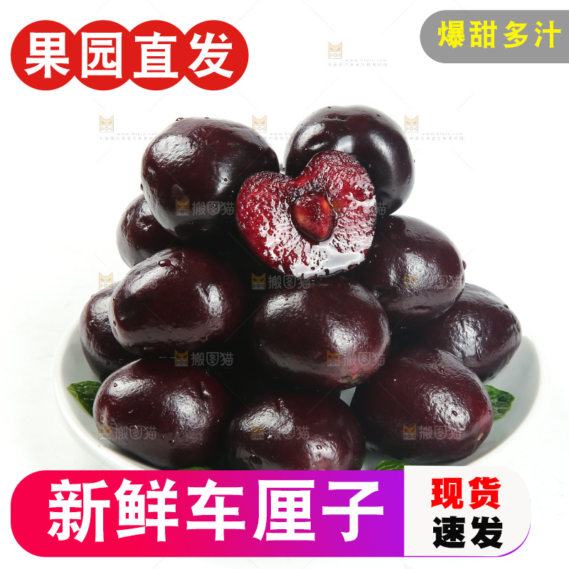白底上一盘黑珍珠车厘子